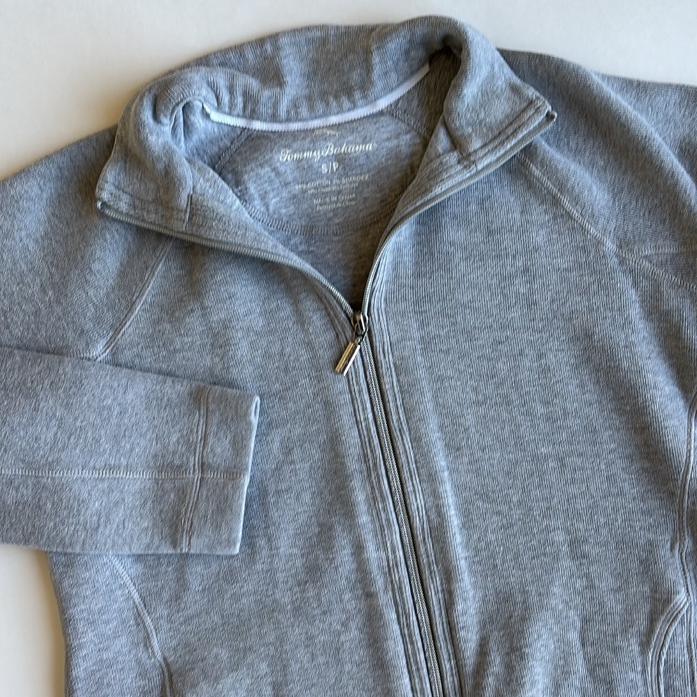 Tommy Bahama Aruba Gray Full Zip Travel Comfort Sweater Jacket Womens Size Small